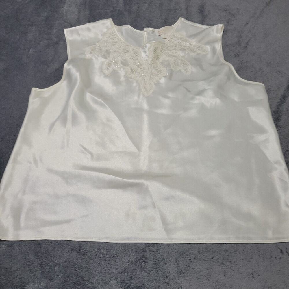 Vintage Escapades Blouse Womens Large Shirt Cream Sleeveless Beaded Lace Keyhole